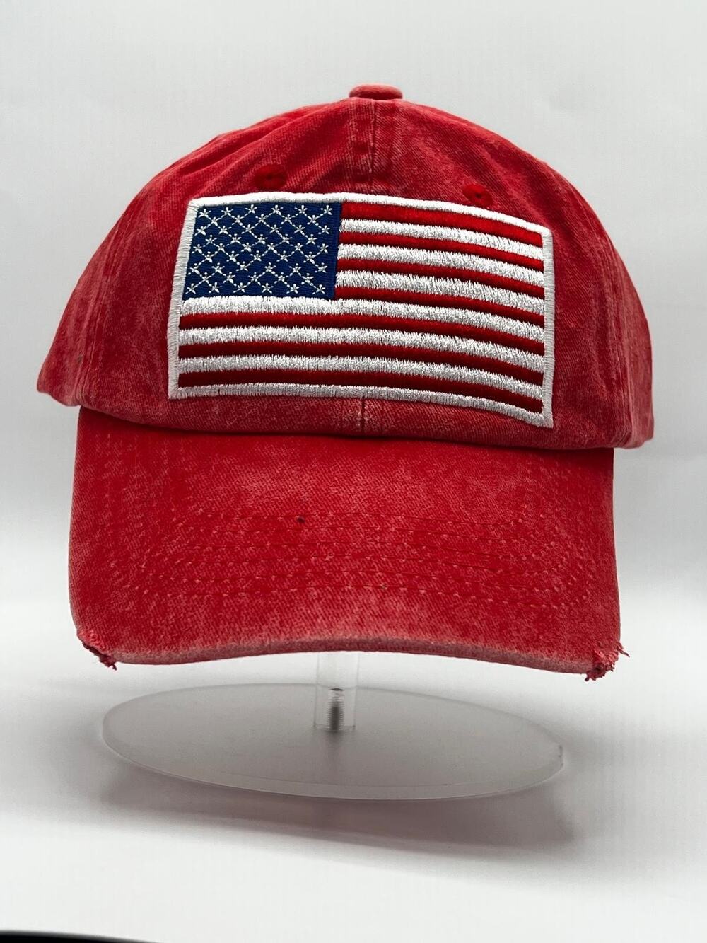 Fabric Washed US Flag Hat Red | Made in USA | Adjustable Dad Cap Vintage Style